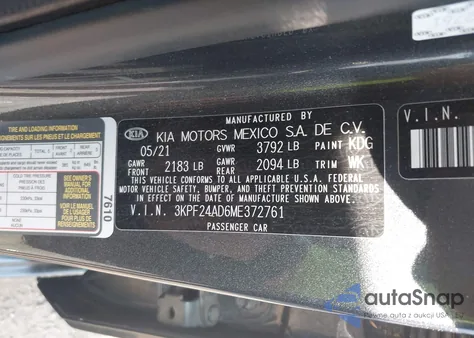 2021 Kia Forte Lxs from USA, damaged, VIN 3KPF24AD6ME372761